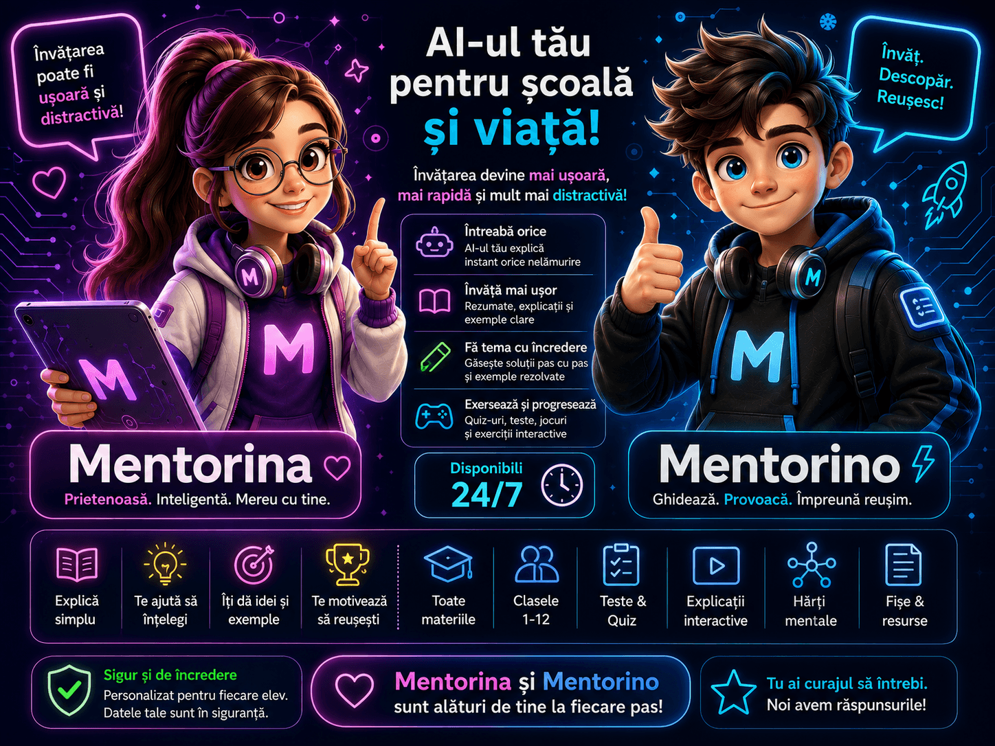 Mentorina și Mentorino, asistenții AI pentru elevii claselor I–VIII